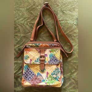 FOSSIL Floral Leather Crossbody Purse Bag Women's Colorful Travel Shoulder